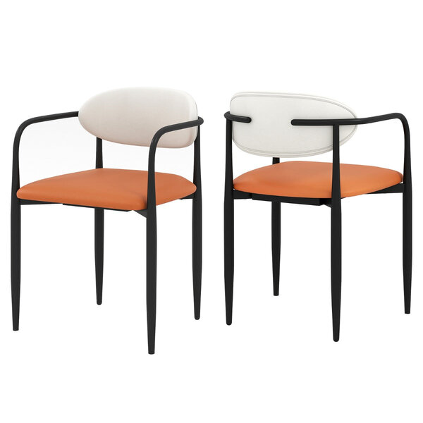 Lot de 2 chaises de salle à manger 54 x 54 x 77 cm assise ergonomique design moderne en similicuir blanc orange 20_0012433