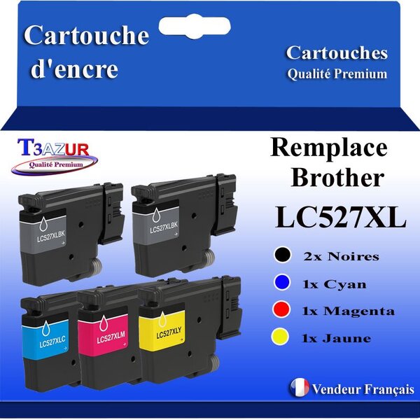 T3AZUR - 5x Toners compatibles avec Brother MFC-J4350DW  MFC-J4550DW  MFC-J6760DW remplace Brother LC527 XL