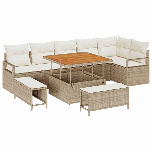 vidaXL Ensemble de canapé de jardin 9 Pièces Beige Poly rotin