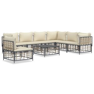 vidaXL Salon de jardin 8 Pièces avec coussins anthracite résine tressée