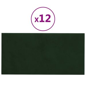 vidaXL Panneaux muraux 12 Pièces Vert foncé 30x15 cm Velours 0 54 m²