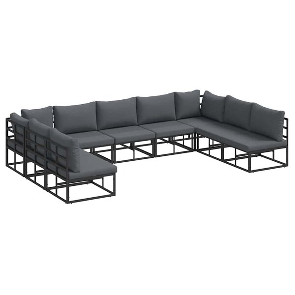 Ensemble de canapé de jardin avec coussin 9 Pièces Noir Aluminium