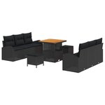 Ensemble de canapés de jardin 9 pièces avec coussins Rattan Noir Poly