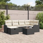 Set de Canapé de Jardin 7 Pièces avec Coussins en Rattan Poly Noir