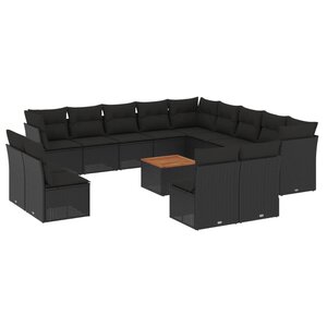 vidaXL Salon de jardin avec coussins 14 Pièces noir résine tressée