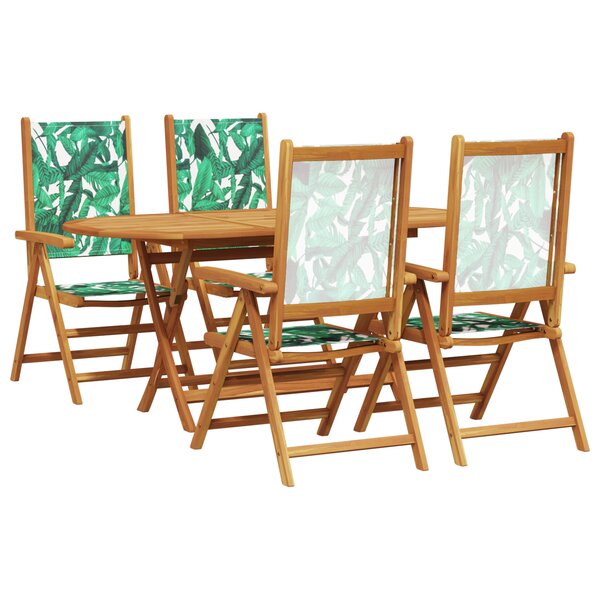 vidaXL Ensemble de salle à manger de jardin 5 pièces Motif de feuille en bois massif d'acacia