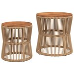 vidaXL Tables d'appoint de jardin 2Pièces dessus en bois beige poly rotin