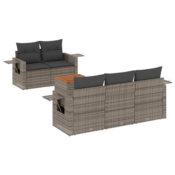 vidaXL Salon de jardin 6 Pièces avec coussins gris résine tressée