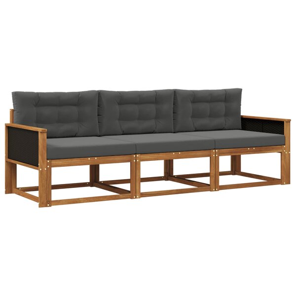 vidaXL Ensemble de canapés d'extérieur 3 pc Naturel et Anthracite
