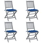 vidaXL Chaises pliables d'extérieur lot de 4 et coussins Bois d'acacia