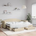 vidaXL Lit de jour avec gigogne et tiroirs sans matelas crème 90x200cm