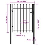 vidaXL Portillon simple porte avec dessus à pointe Acier 1x1 2 m Noir