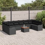 vidaXL Ensemble de canapé de jardin 11 Pièces Noir Poly rotin