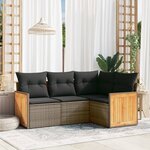vidaXL Salon de jardin 4 Pièces avec coussins gris résine tressée