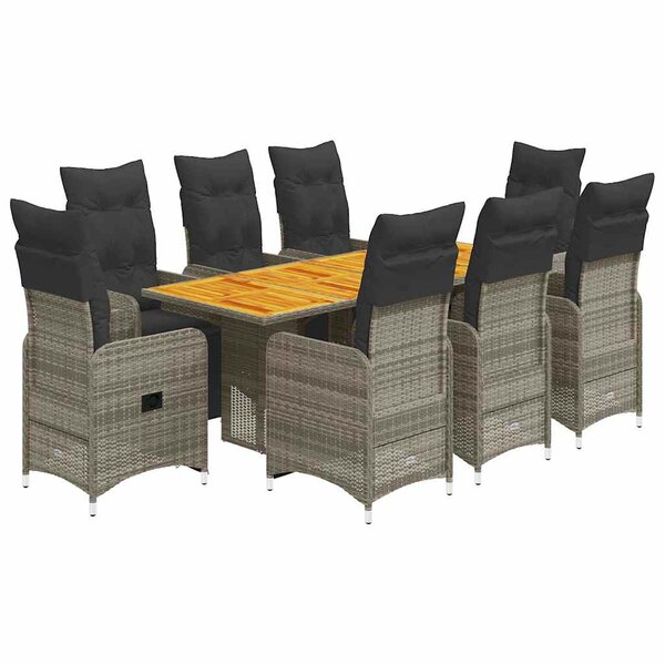 vidaXL Ensemble de bistro de jardin 9 Pièces coussins gris poly rotin