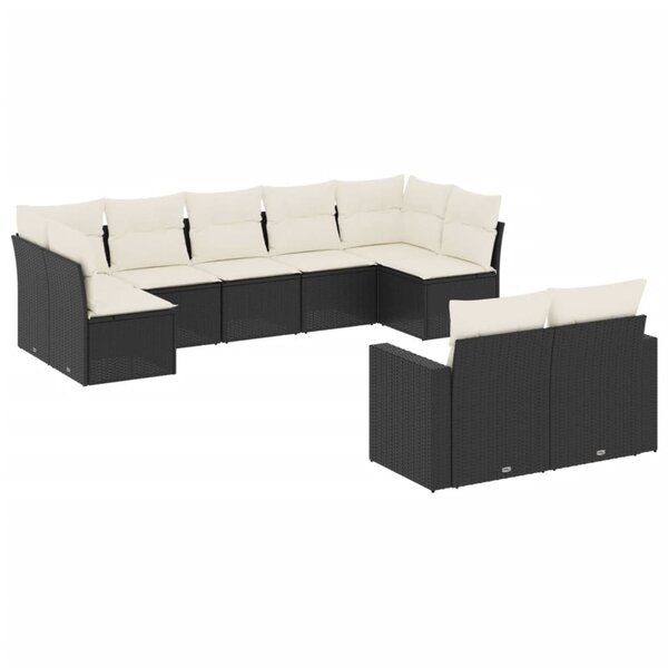 vidaXL Salon de jardin 9 Pièces avec coussins noir résine tressée