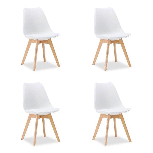 4 Chaises Blanches avec Pieds en Bois