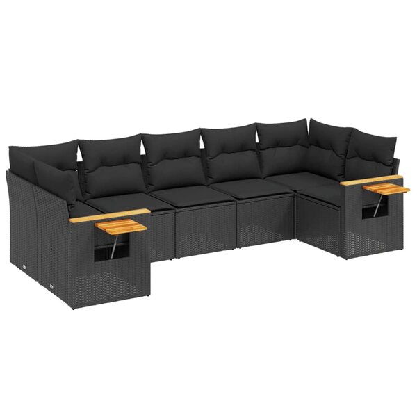 vidaXL Salon de jardin 7 Pièces avec coussins noir résine tressée