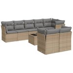 vidaXL Salon de jardin avec coussins 9 Pièces beige résine tressée