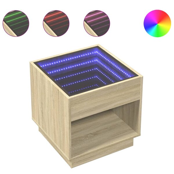 vidaXL Table basse avec LED infini chêne sonoma 50x50x50 cm
