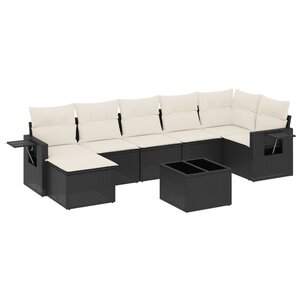 vidaXL Salon de jardin 8 Pièces avec coussins noir résine tressée