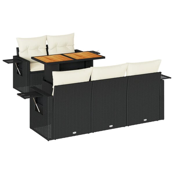 vidaXL Salon de jardin 6 Pièces avec coussins noir résine tressée