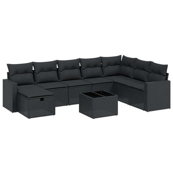 vidaXL Salon de jardin 9 Pièces avec coussins noir résine tressée