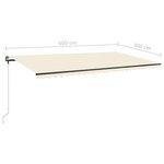 vidaXL Auvent manuel rétractable avec LED 600x300 cm Crème