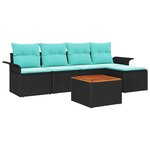 vidaXL Ensemble de canapé de jardin 6 Pièces Noir Poly rotin