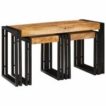 vidaXL Table Gigogne 3 Pièces Bois de Mangue Massif et Métal