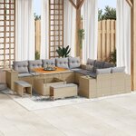 Ensemble de canapé de jardin de 13 pièces avec coussins Beige Poly Rotin Acacia