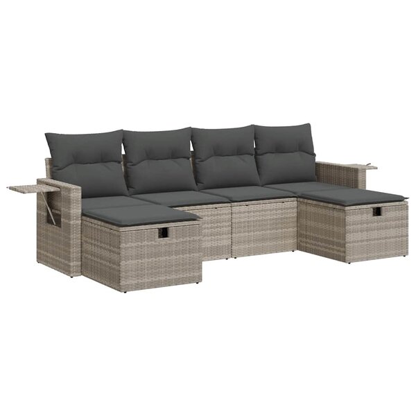vidaXL Salon de jardin 6 Pièces avec coussins gris clair résine tressée
