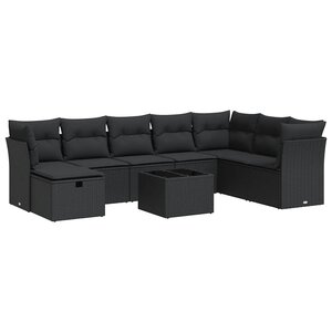 vidaXL Salon de jardin 9 Pièces avec coussins noir résine tressée