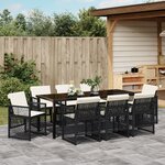 Ensemble de jardin 9 pièces avec coussins en poly rotin noir
