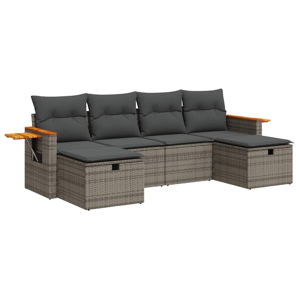 vidaXL Salon de jardin 6 Pièces avec coussins gris résine tressée