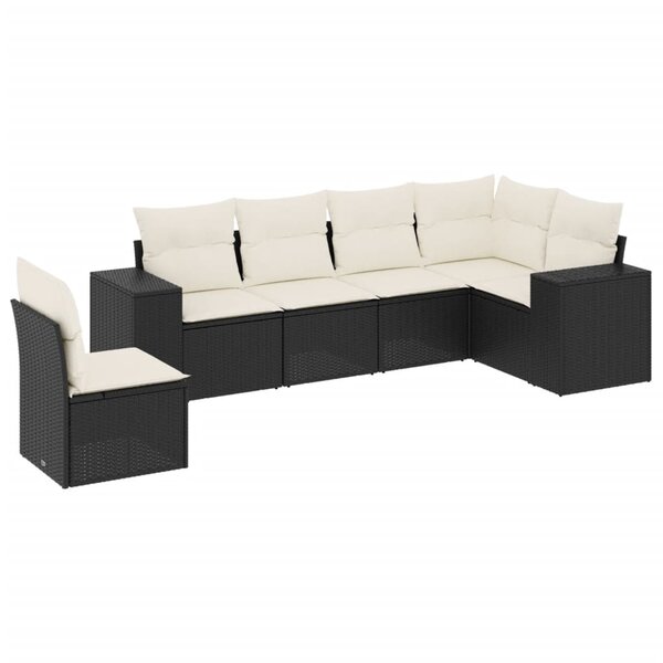 vidaXL Salon de jardin 6 Pièces avec coussins noir résine tressée