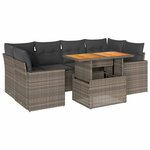vidaXL Salon de jardin avec coussins 7 Pièces gris résine tressée