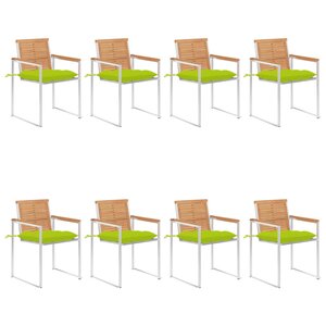 vidaXL Chaises de jardin lot de 8 avec coussins Bois de teck massif