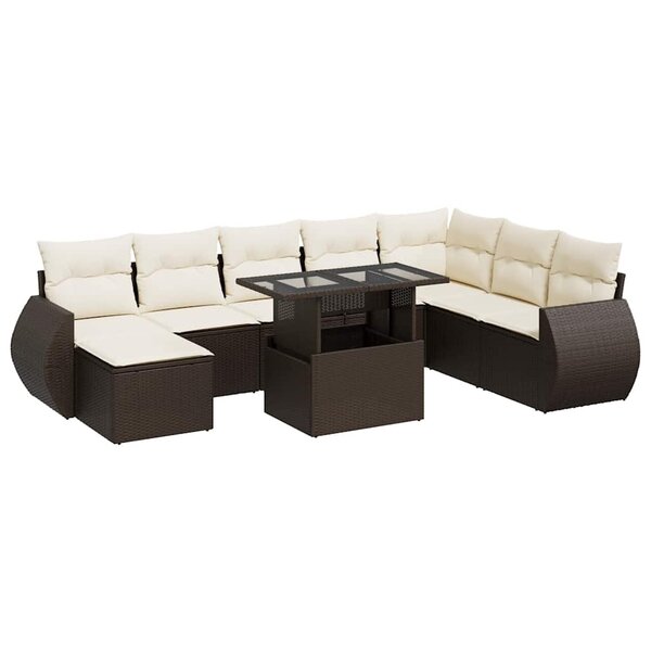 vidaXL Salon de jardin avec coussins 9 Pièces marron résine tressée