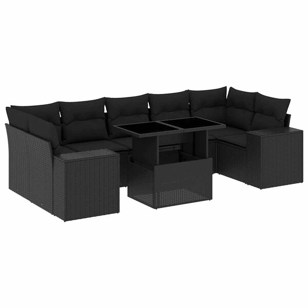 vidaXL Salon de jardin 8 Pièces avec coussins noir résine tressée