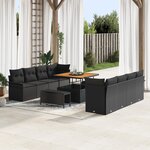 Ensemble de Sofa de Jardin 11 pièces avec Coussins Noir Poly Rattan Acacia