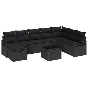 vidaXL Ensemble de canapé de jardin 8 Pièces Noir Poly rotin