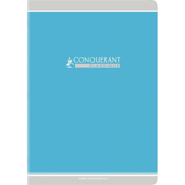 Cahier piqûre 48 pages seyès 90 g  couverture carte recyclée  format 21 x 29 7 cm CONQUERANT