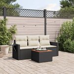 vidaXL Salon de jardin 4 Pièces avec coussins noir résine tressée