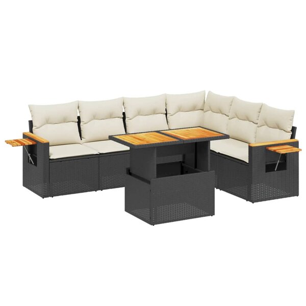vidaXL Salon de jardin 7 Pièces avec coussins noir résine tressée