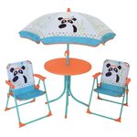 Salon de jardin avec une table INDIAN PANDA 2 chaises pliables et un parasol pour enfant