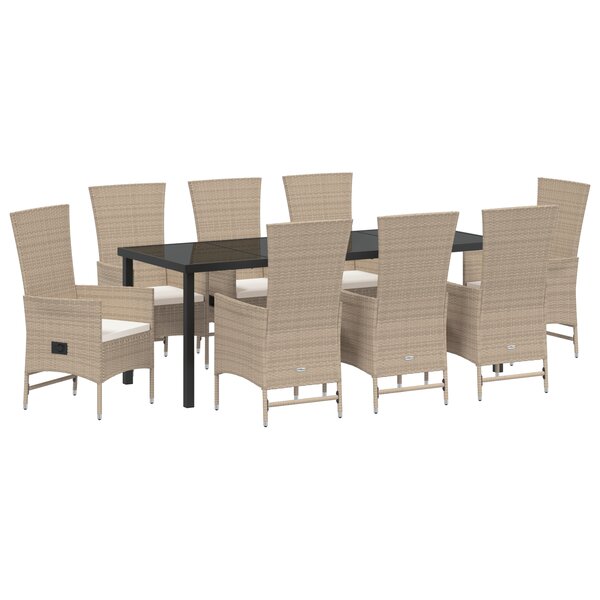 vidaXL Ensemble de salle à manger de jardin 9 pièces avec coussins beige poly rotin
