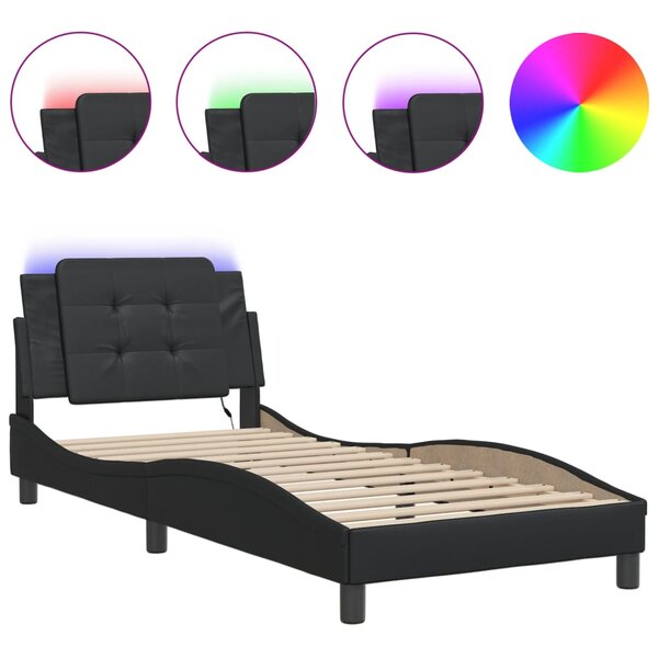 vidaXL Cadre de lit avec LED sans matelas Zadar noir 100x200 cm