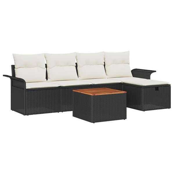 vidaXL Ensemble de canapé de jardin avec coussin 6 Pièces Noir Poly rotin