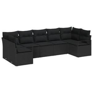 vidaXL Ensemble de Canapés avec coussin 7 Pièces Noir polyrotin